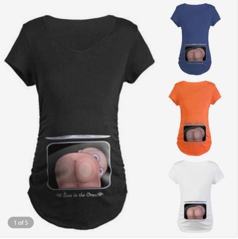 Women Maternity Short Sleeve Cartoon Print Tops T-shirt Pregnancy Clothes Maternity Clothes