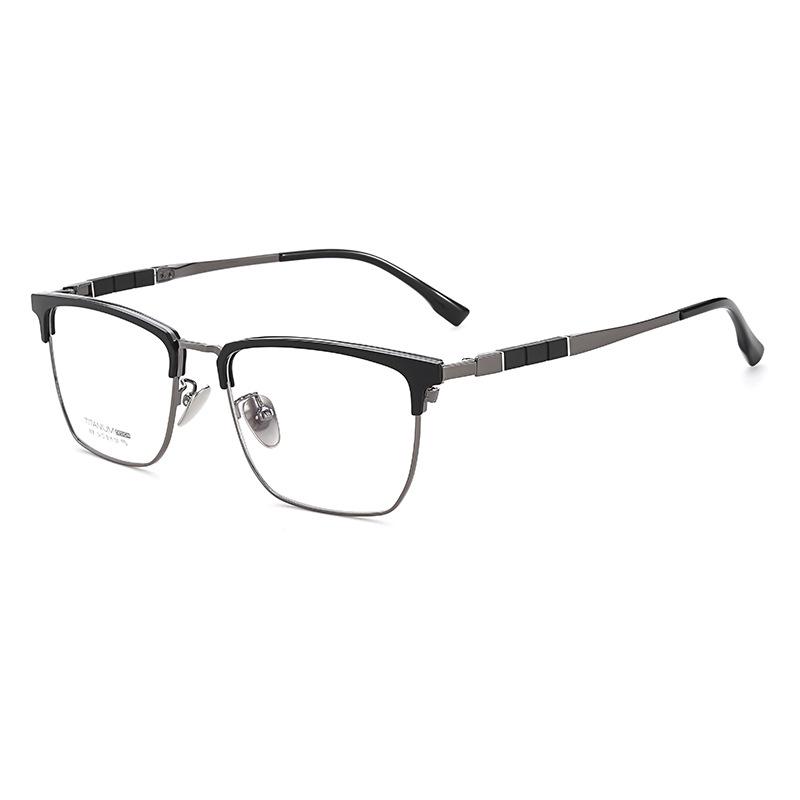 Men s Ultra-Light Retro Eyebrow Glasses Frame - Pure Titanium, High-End Myopia, Micro-Curved Temple