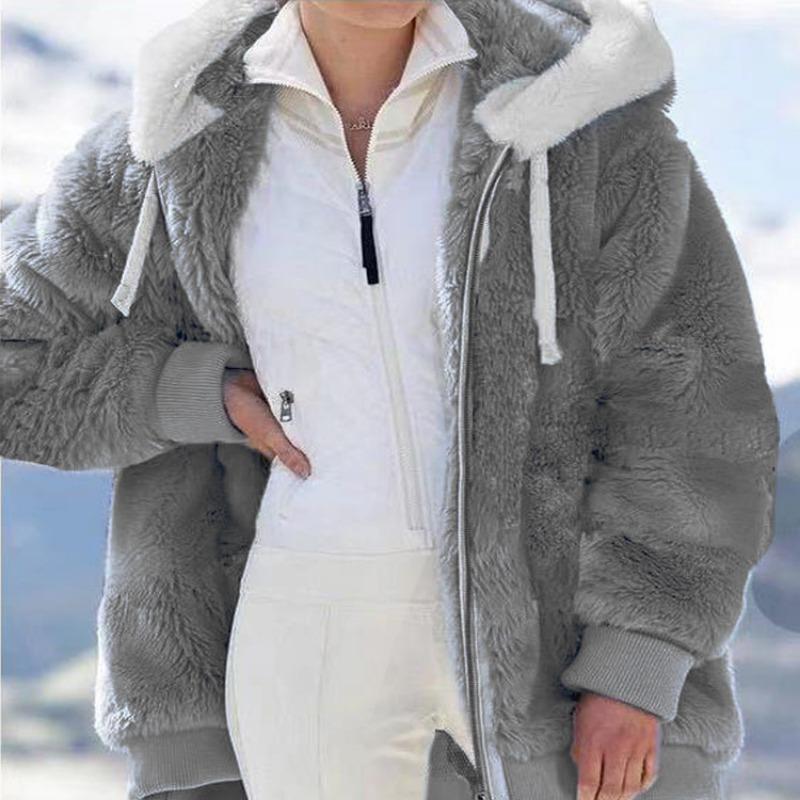Autumn Loose Plush Zipper Plus Size Hooded Jacket for Women Winter Fashion Clothing Long Sleeve Solid Velvet Coats Women Vintage Warm Jacket Top 25288