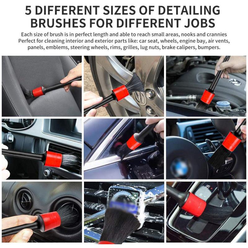 9 szt. Pędzle do Detalingu Samochodowego Zestaw Pędzli do Detailingu Auta Zestaw Pędzli do Detailingu Samochodowego do Czyszczenia Samochodu
