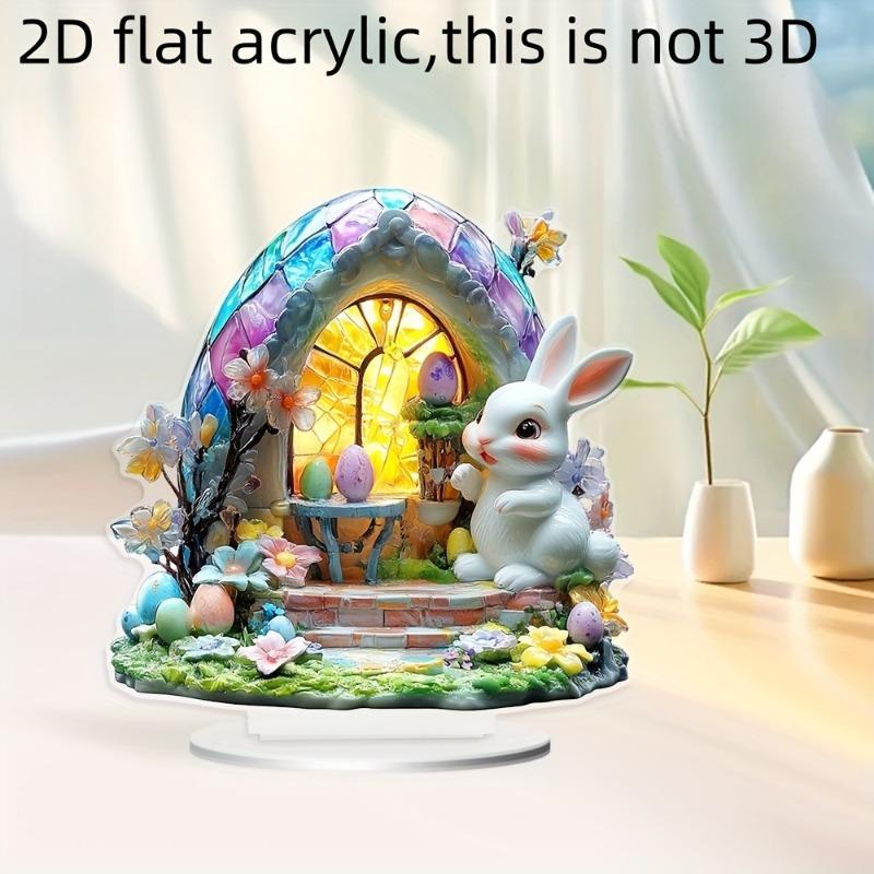 2D Flat Easter Bunny and Easter Eggs Acrylic Desktop Decorative Sign, Suitable for Wall Decoration, Porch, Room, Villa, Accents Home, Hallway, or Work