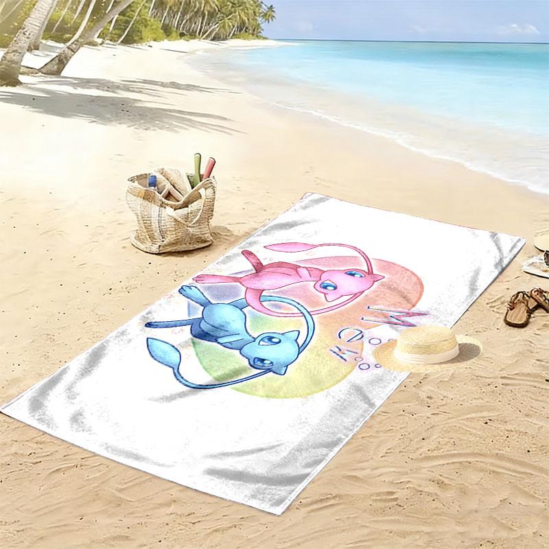 Mew Cartoon Print Beach Towel, Large Soft Quick Dry Towel for Beach Camping Swimming