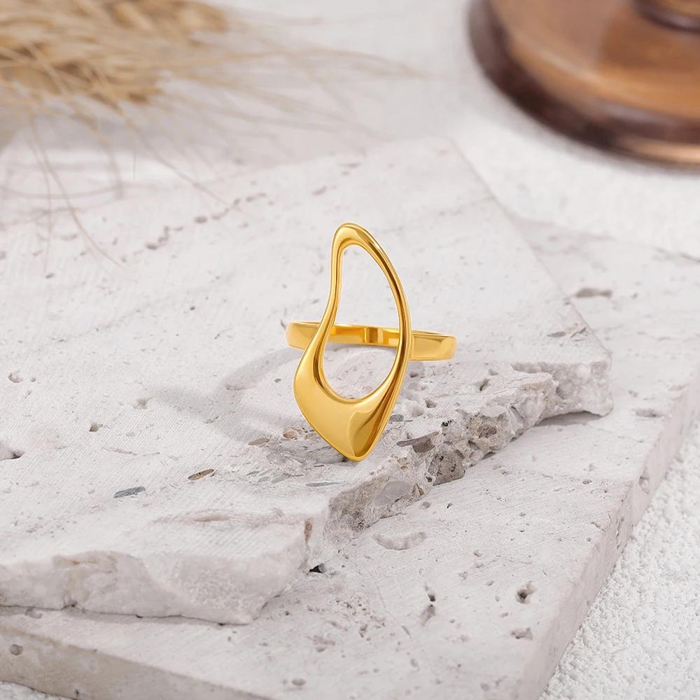 Stainless Steel Hollow Out Geometric Irregular Gold Color Rings Creative Statement Finger Ring Jewelry Accessories Dropshipping