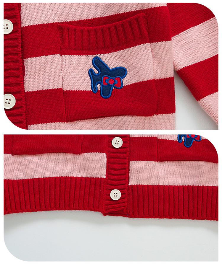 Girls' 2025 Autumn Knitted Cardigan Coat with Cat Cartoon Stripes