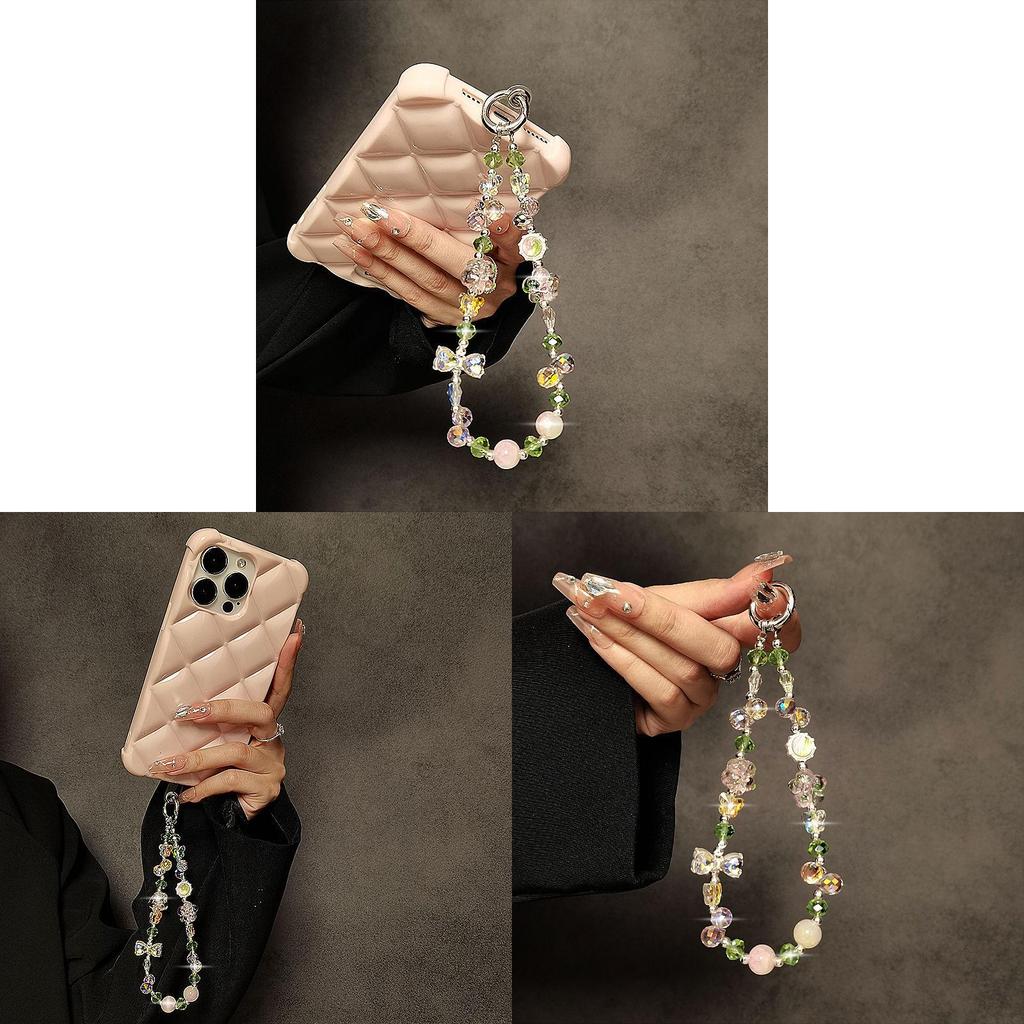 Pvc Crystal Flower Phone Strap With Keychain Holder For Women And Men