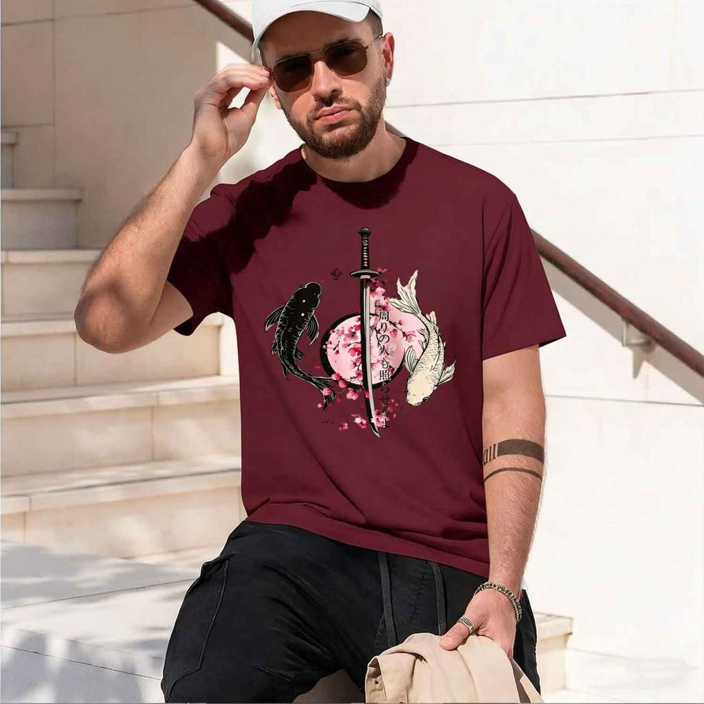 Japanese  Koi Fish  Samurai Sword Pattern d Light And Thin Unisex Tops Tees Casual d Unisex Beach tshirt  New Model