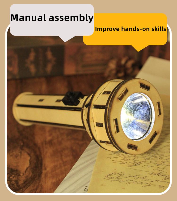 DIY Wooden Puzzle Sets Handmade Parent-Child Interaction Security Cute Shape DIY Electric Flashlight Kid Physical Toys STEAM