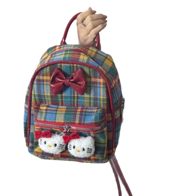New Red Plaid Portable Casual Cute Backpack Girls Student Backpack Women