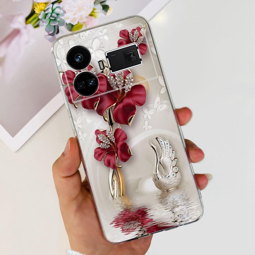 Pro Realme GT5 Pouzdro Průhledné Silikonové Měkký TPU Kryt Pro OPPO Realme GT 5 RealmeGT5 Pouzdra Květinové Mramorové Želé Nárazník Coques