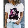 T-shirt Casual da Donna a Maniche Corte con Scollo a Girocollo e Grafica Manga con Orecchie da Gatto Anime