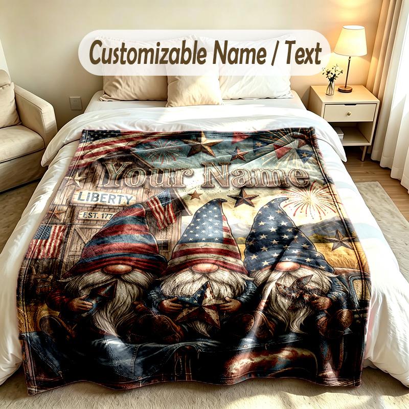 Gnome Theme Custom Blanket Personalized Name & Text Customized Soft Warm Throw Blanket Home Decor