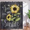 Cortina de Chuveiro Rústica Girassol Abelha Você é Meu Sol Girassol Amarelo Vintage Abelha Cinza Decoração de Banheiro Tecido Retrô Cortina