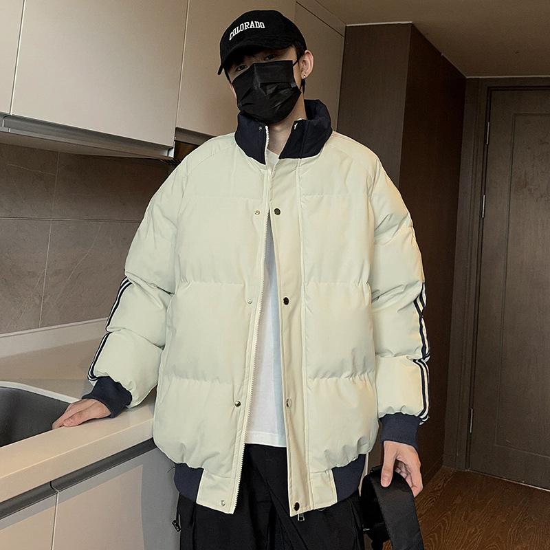Cotton Jacket, Bread Jacket, Warm and Cotton Men's Jacket, Three Stripes Loose Cotton Jacket, Casual Jacket, Men's Standing Collar Cotton Jacket