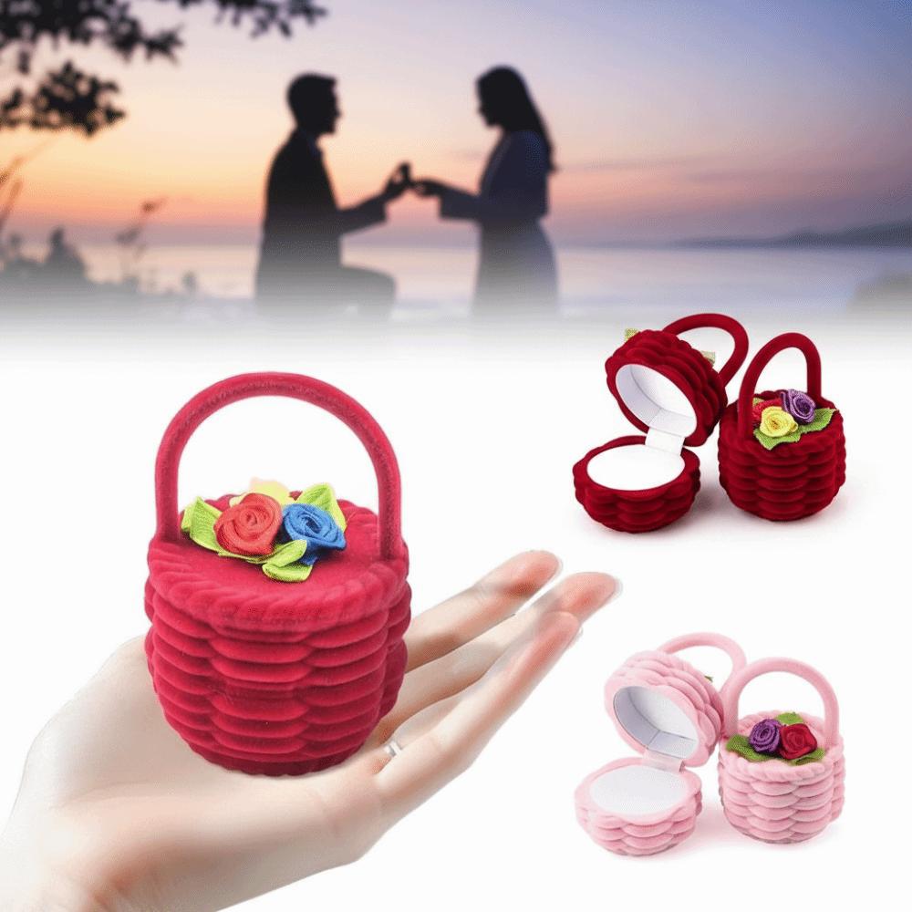 Cute Design Flower Basket Ring Box Velvet Material Ring Box Case Gift Box Holder Jewelry Display