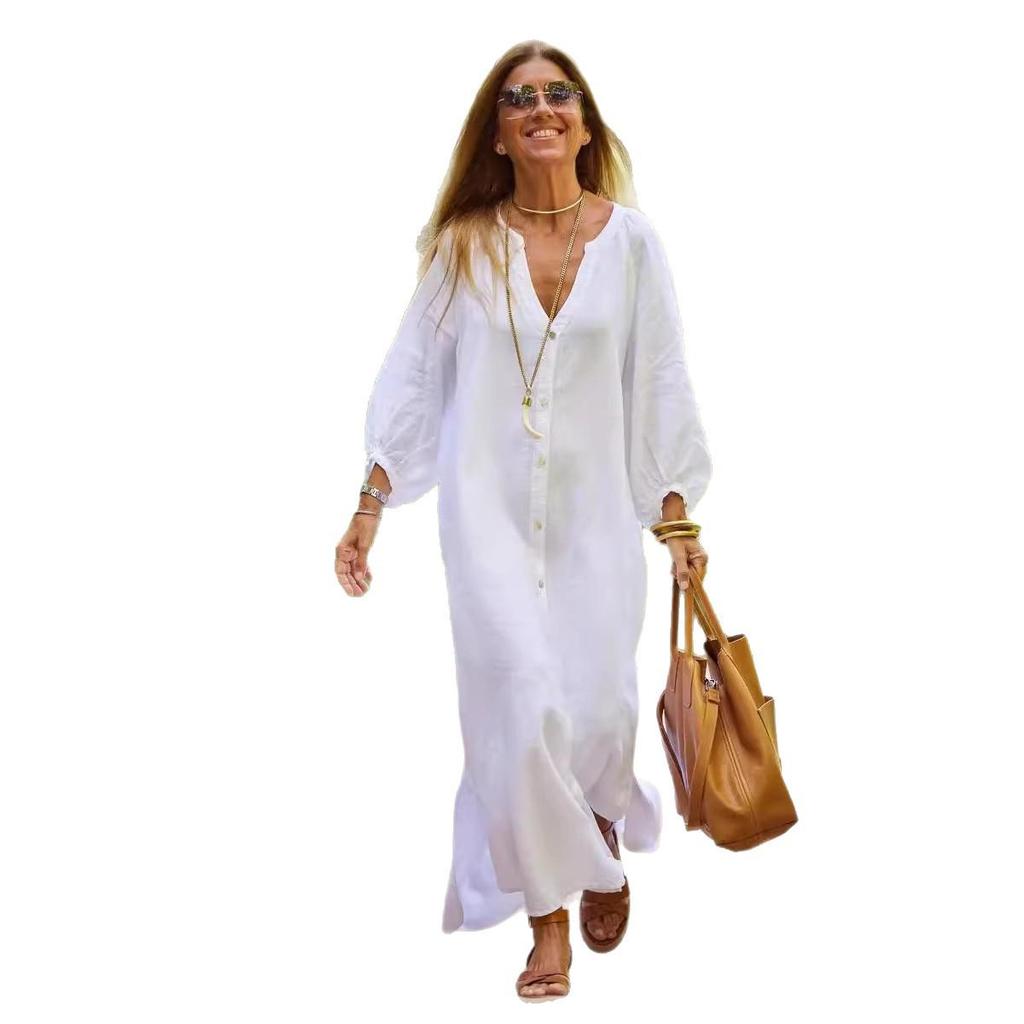 2026 Spring/Summer Women's Cotton Linen Long Sleeve Cardigan Dress