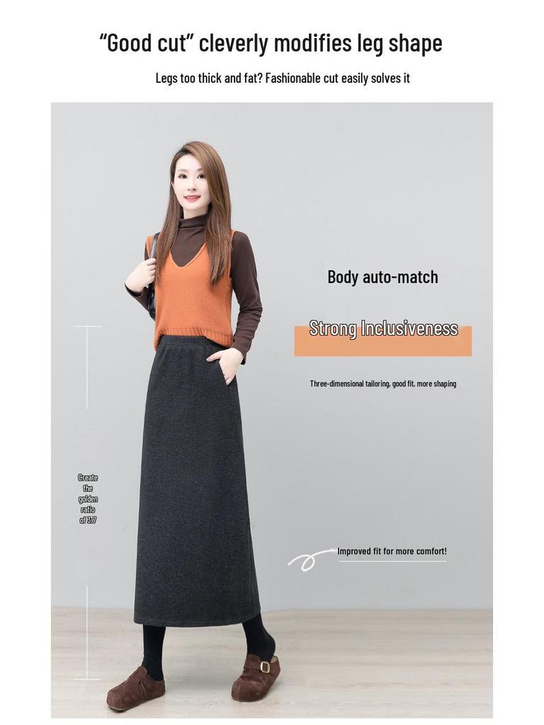 Women's Gray Wool Slimming Midi Skirt: Casual, Comfortable, and Drapey for Autumn/Winter