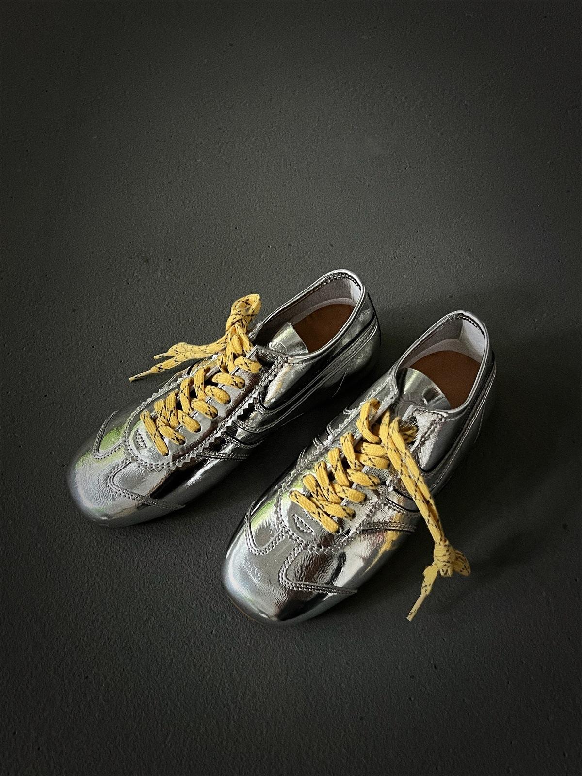 

Cowhide version! Silver inner height increase niche moral training shoes lace-up Forrest Gump shoes casual sports versatile retro board shoes women 34