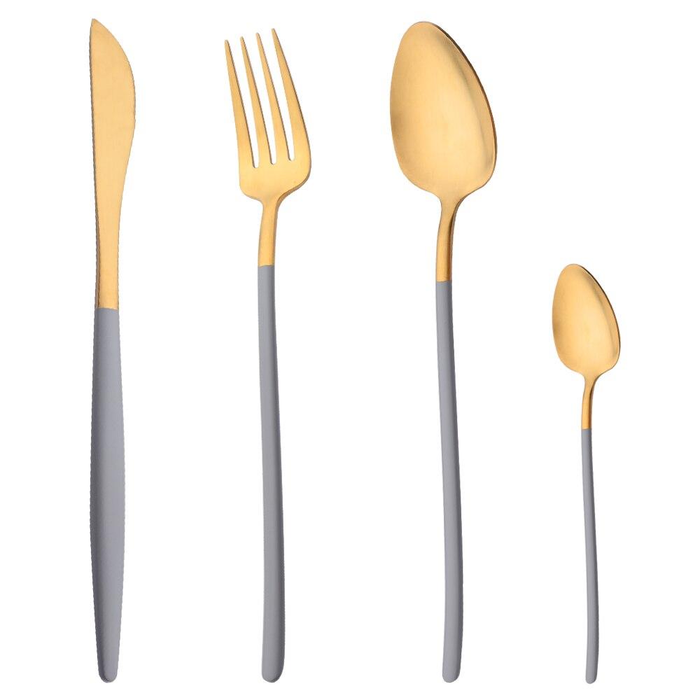 Matte Gold Dinnerware Set 304 Stainless Steel Cutlery Flatware Set Grey Gold Knife Fork Spoon Teaspoon Tableware Set