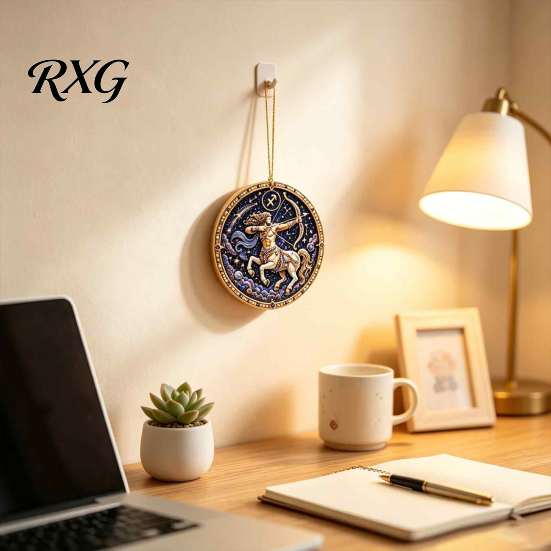 Acrylic Constellation Pendants 2D Flat Pearl Painting Ornament, Double Sided Zodiac Theme Hanging Gem Home Ornament Art Craft, Rhinestone Beads