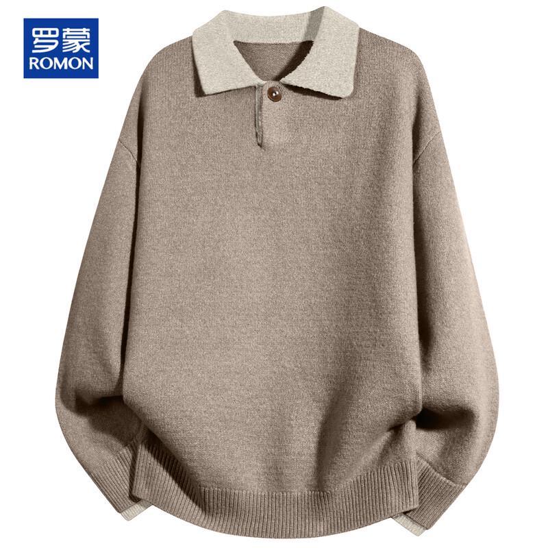ROMON Men's Color-Block Polo Neck Knitted Sweater