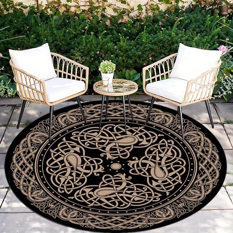 Keltisches Knoten Magisches Symbol Runder Teppich Schwarz Gold Flanell Teppich Mystische Dekoration Für Schlafzimmer Arbeitszimmer Spirituelles Zuhause Akzentstück