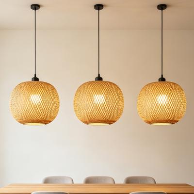 Japanese Style Bamboo Pendant Lamp Shade 20CM Hand Woven Lamp Cover for Lantern Pendant Light Indoor Lighting Fixtures