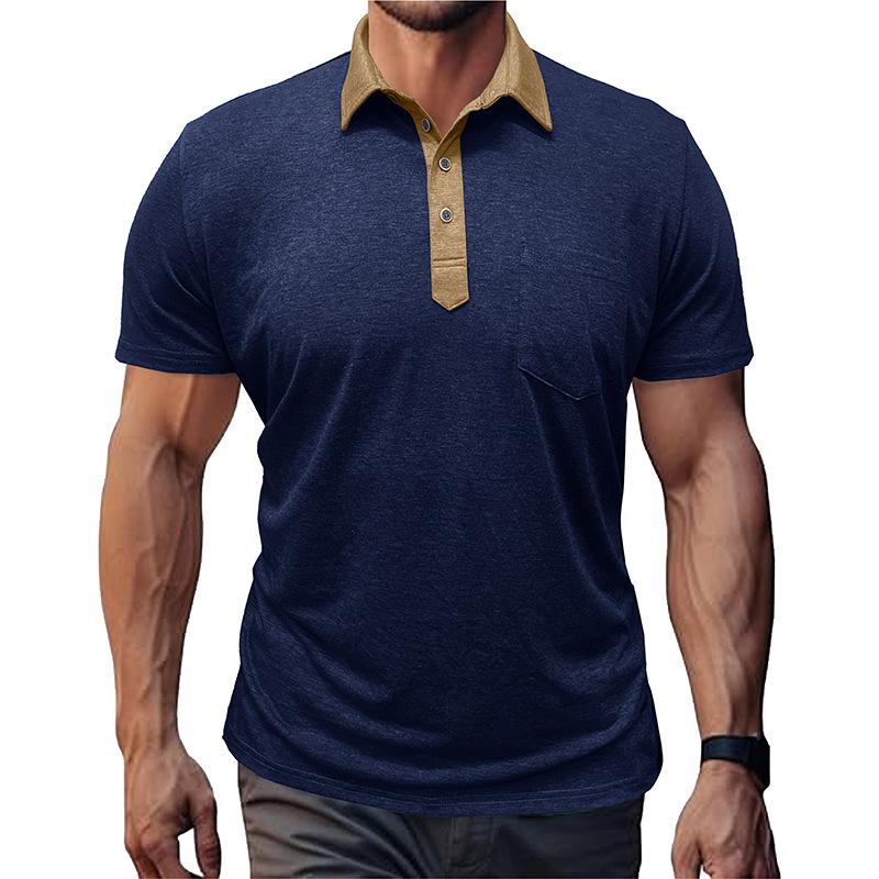 Men's Short Sleeve Turn-Down Collar T-Shirt Men's Polo Shirt Casual Color Block Design Asymmetric Design Top
