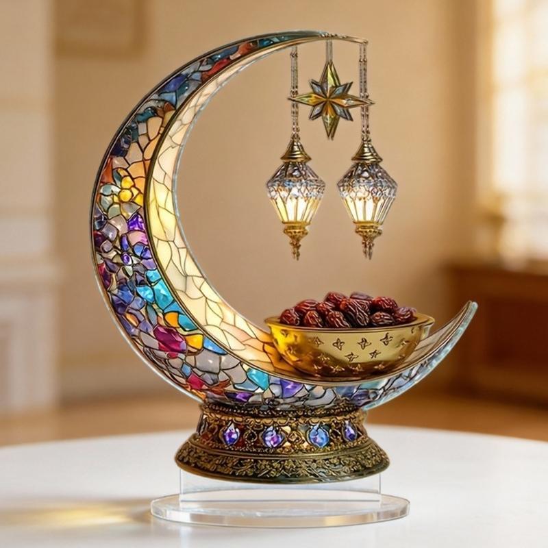 Islamic Eid Mubarak Table Sign 2D Acrylic Moon Lantern Ornament for Ramadans Muslims Festival Tabletop Decors Party Gift