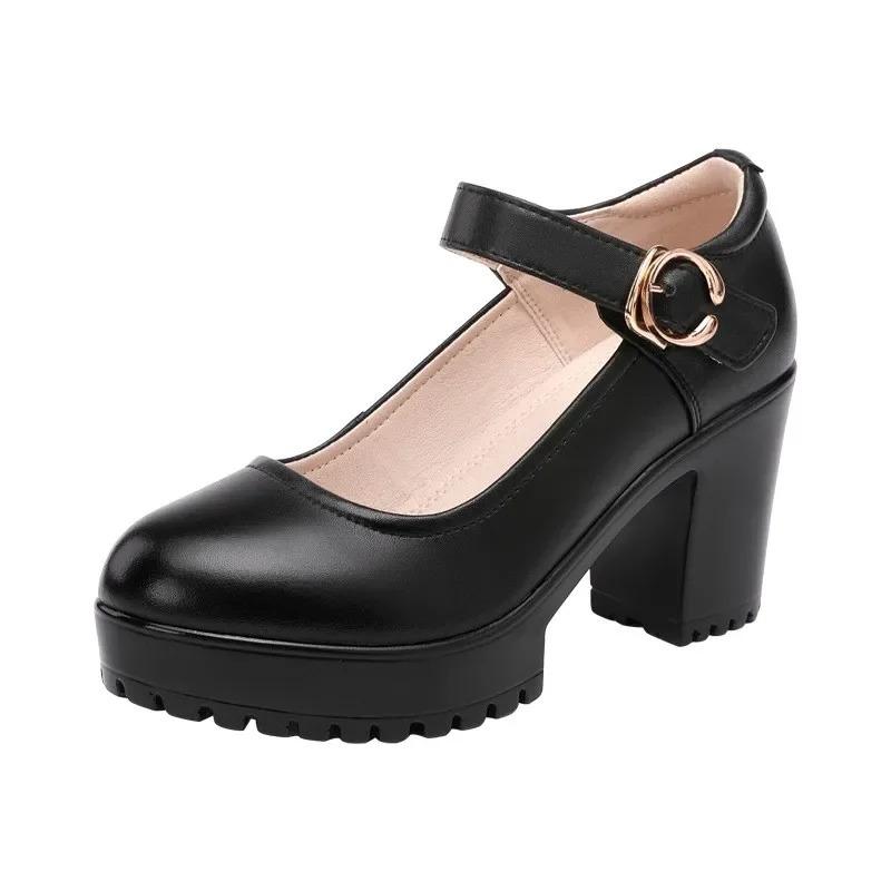 Shallow Thick Bottom Shoes Platform Pumps Block High Heels Shoes Office Model
