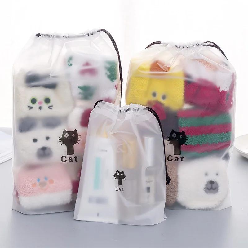 3 Pcs/set Matte Plastic Bag Drawstring Storage Bag for Clothes/Shoes Portable Travel Storage Pouch Transparent Packaging Bag