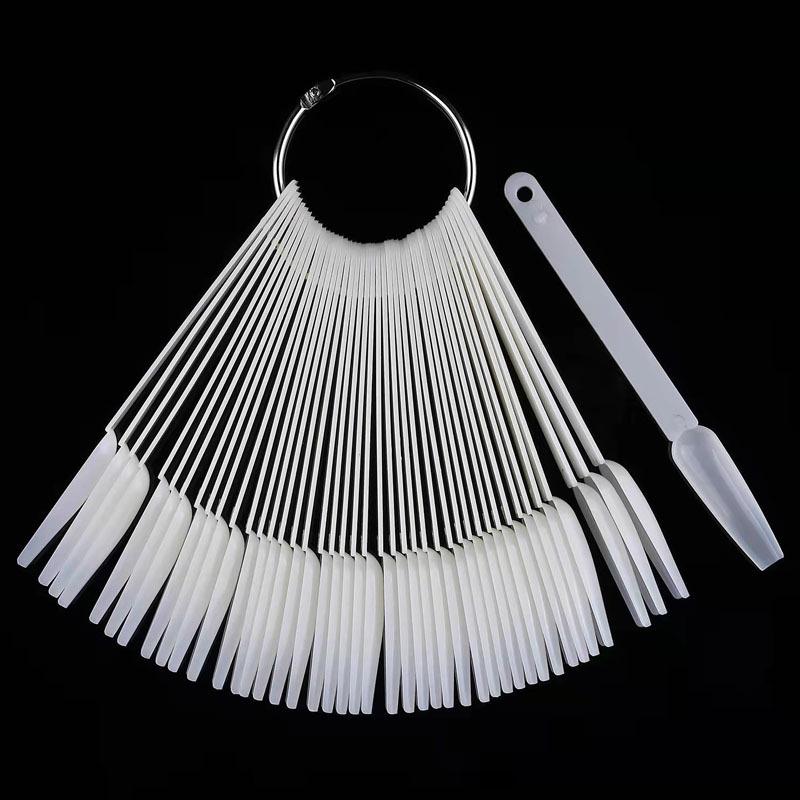 Nail Art 50-Piece Fan-Shaped Color Chart Display Board for Polish Swatches In Transparent & Natural Shades