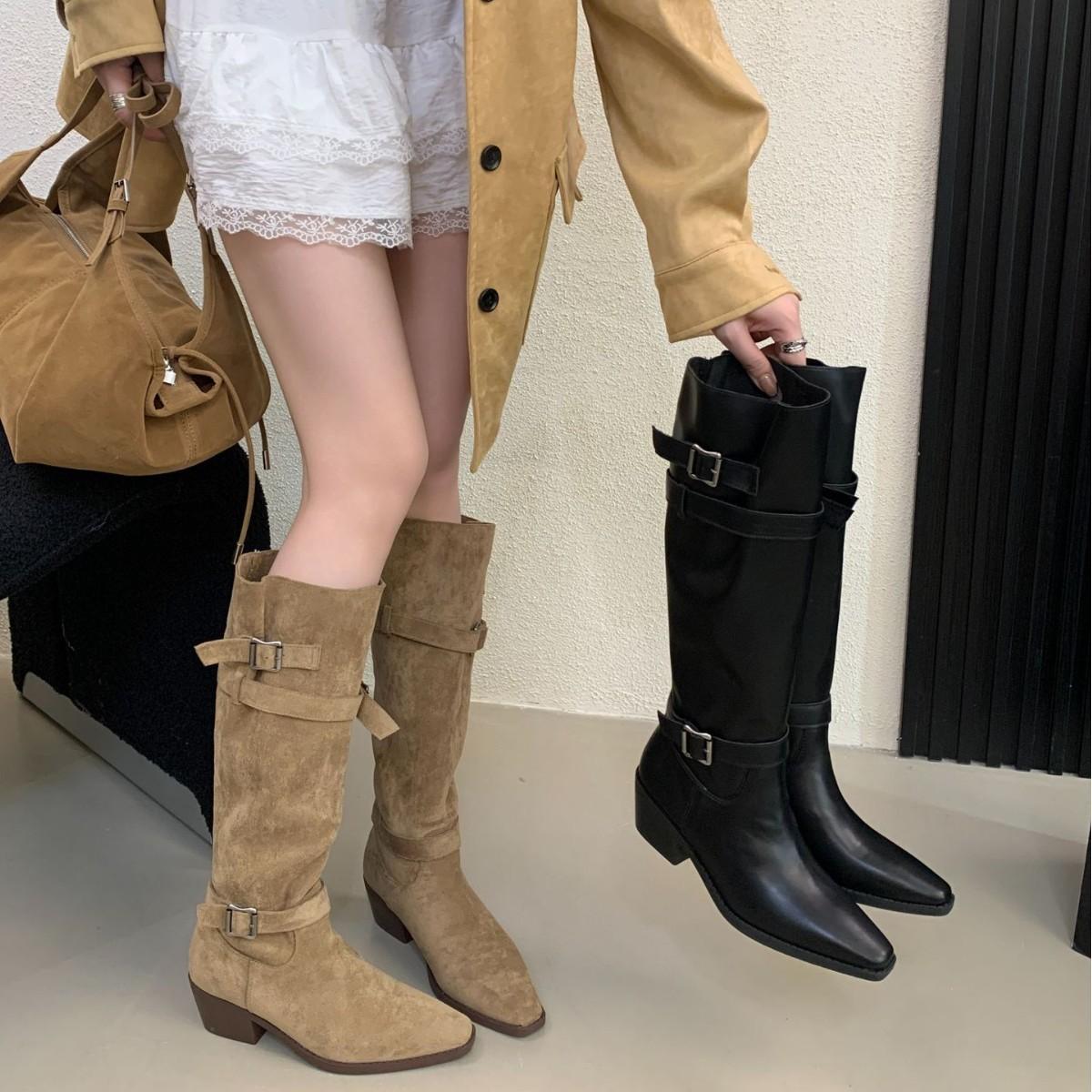 

But knee boots women s thick heel high boots 2025 autumn and winter new big tube circumference high heel pleated piled boots knight boots 39 хакі
