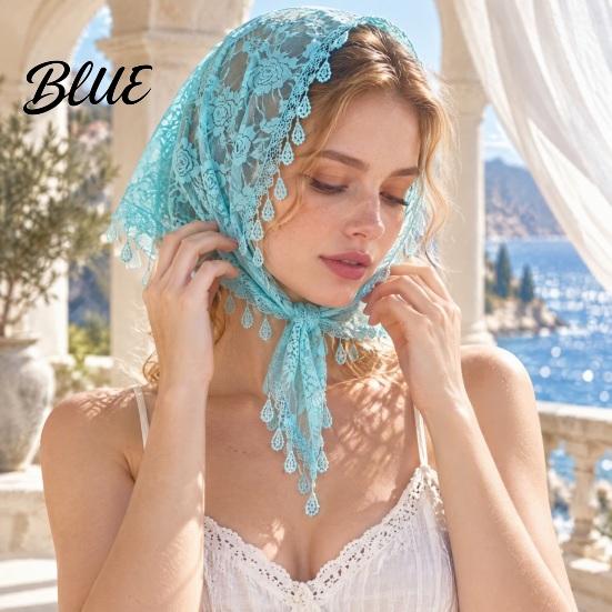 Boho Lace Scarf for Daily Use Floral Shawl with Tassels Women Elegant Sheer Wrap Wedding Head Church Evening Party Lightweight Rose Jacquard Fringed