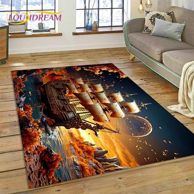Ancient Pirate Ship Boat,Barque,Sailboa Carpet Rug for Bedroom Living Room Home Sofa Decoration,Child Game Large Decor Floor Mat
