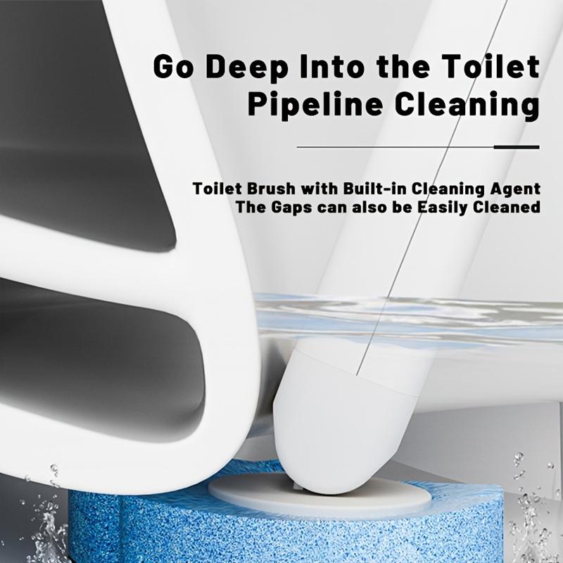 Disposable Toilet Brush with 12 Replacement Heads and Holder, Plastic Bathroom Cleaning Set with Soft Bristles, No-Dead-Angle, Base Included
