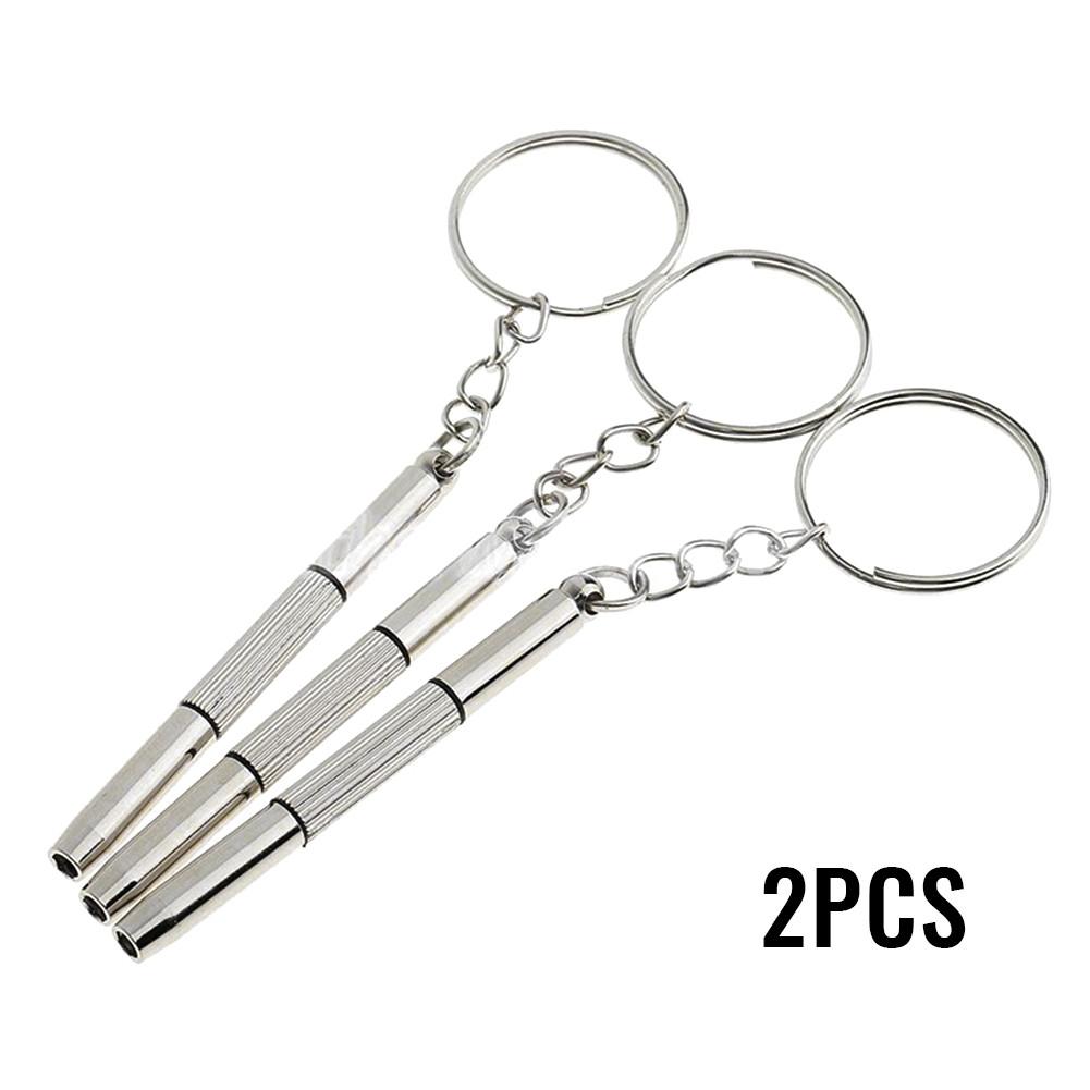 2Pcs Multifunctional Mini Screwdriver 3in1 Screw Driver Glasses Phone Watch Screw Repair Tool Keyring Key Chain