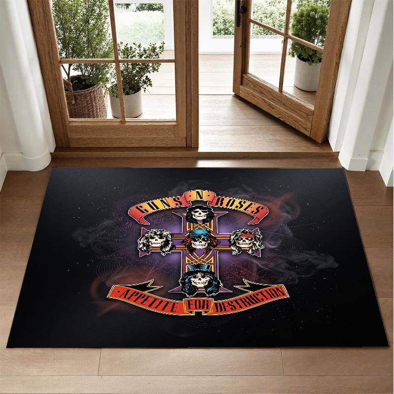 Guns N’ Roses Design Crystal Velvet Rug Soft Decorative Mat for Bedroom Entrance