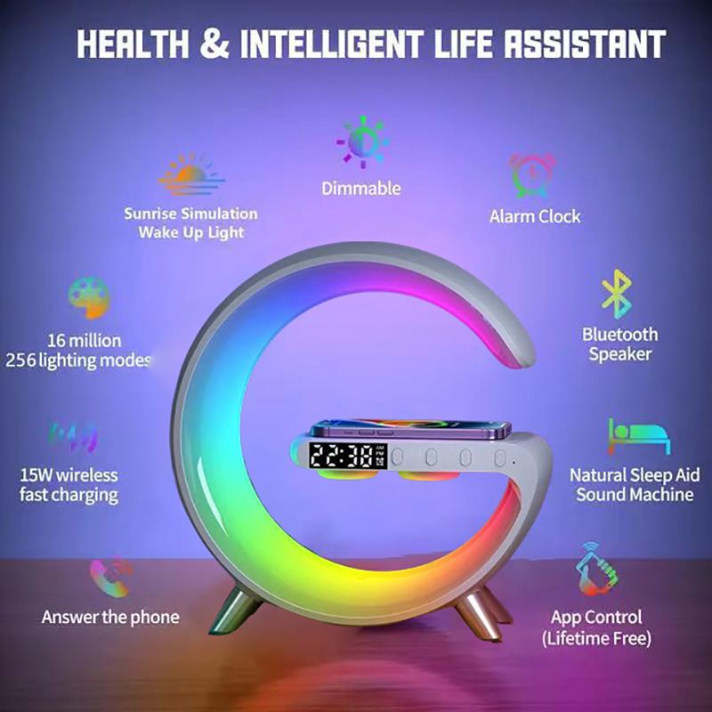 Multifunction Wireless Charger Pad Stand Speaker Tf Rgb Night Light 15W Fast Charging Station For Iphone Samsung Xiaomi Huawei