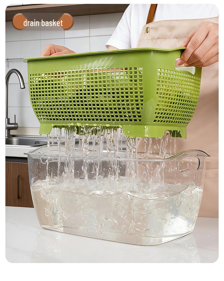 Dual-Layer Draining Basket for Vegetables, Fruits, and Rice - Large Capacity Storage Basin