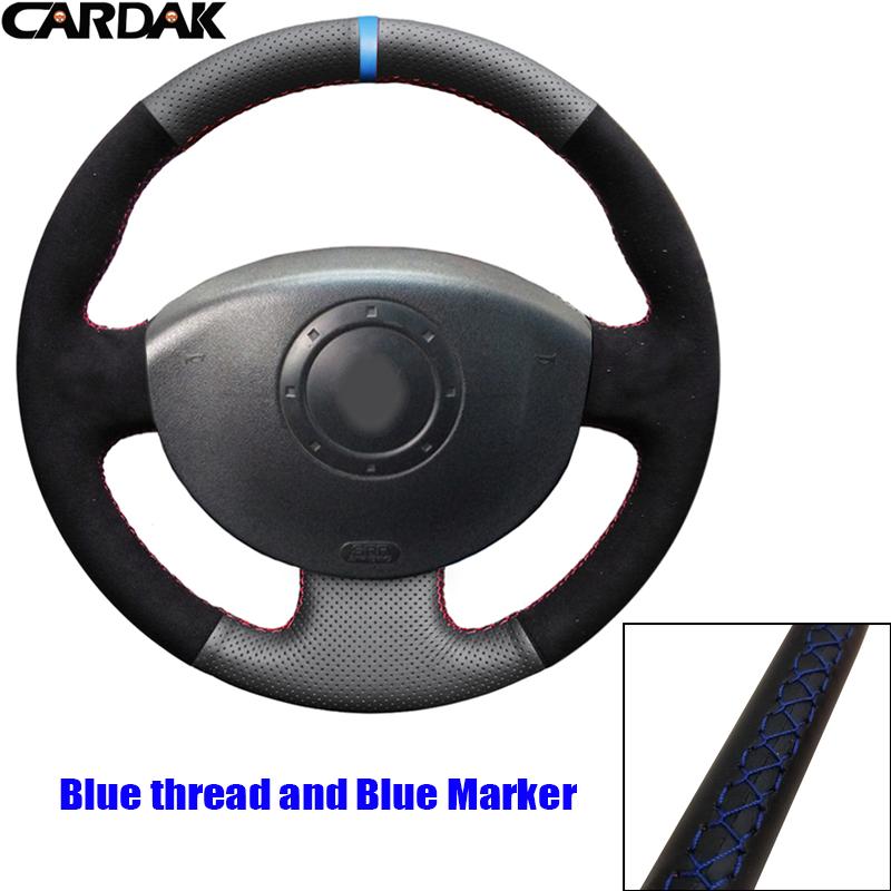 CARDAK Kunstleer Zwart Suede Auto Stuurwielhoezen voor Renault Megane 2 2003-2008 Scenic 2 2003-2009 Kangoo 2008
