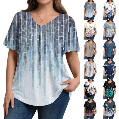 Women's Plus Size Fashionable Casual Loose-Fit Short Sleeve Elegant V Neck Blouse For Work
