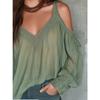 T-shirt Casual da Donna S Scollo a V Spalle Scoperte Maniche a Pipistrello Ampia Monocolore