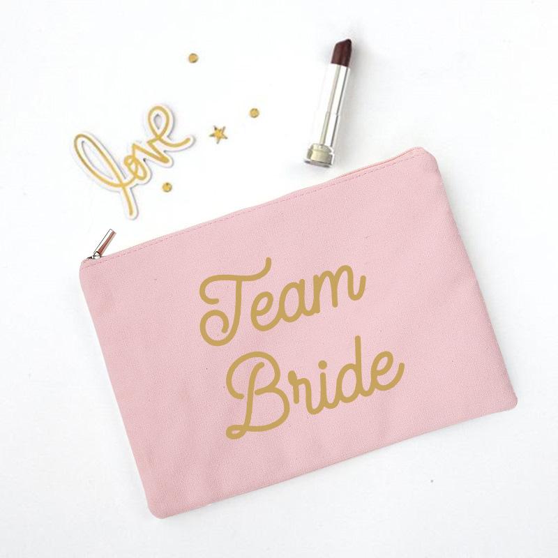 Team Bride Makeup Bag Bachelorette Party Cosmetic Bags Bridesmaid Toiletries Organizer Female Storage Make Up Case Wedding Gifts