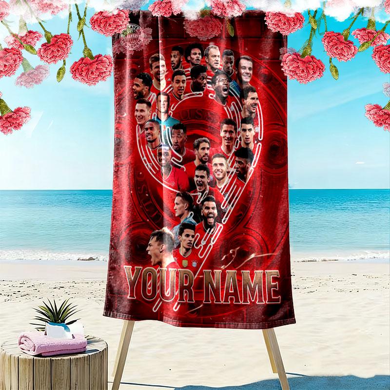 Benutzerdefiniertes FC Bayern München Druck Strandtuch, Großes Weiches Schnelltrocknendes Handtuch für Strand Camping Schwimmen