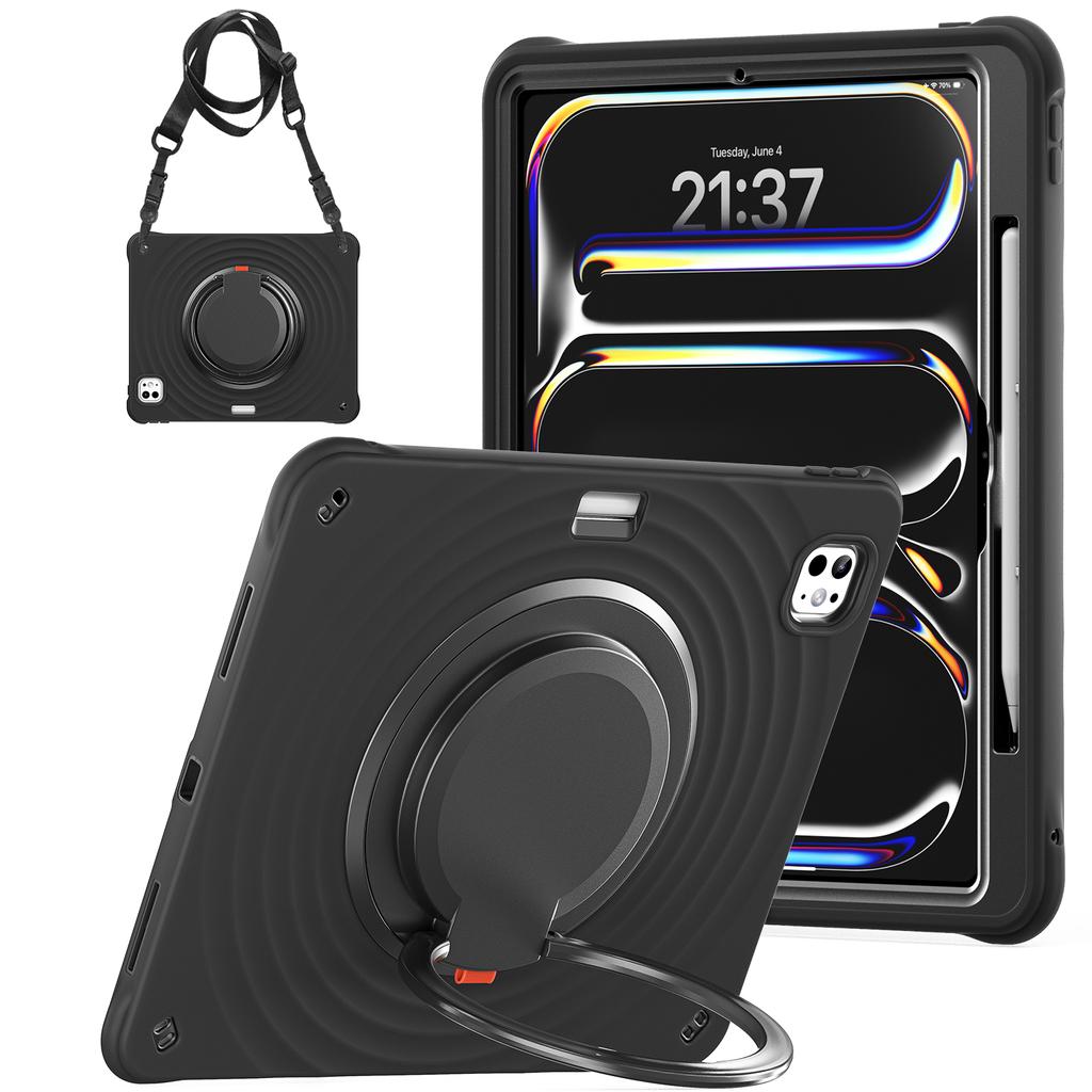 For iPad Pro 13 (2024) Case with Shoulder Strap Kickstand PC+Silicone+TPU Tablet Cover