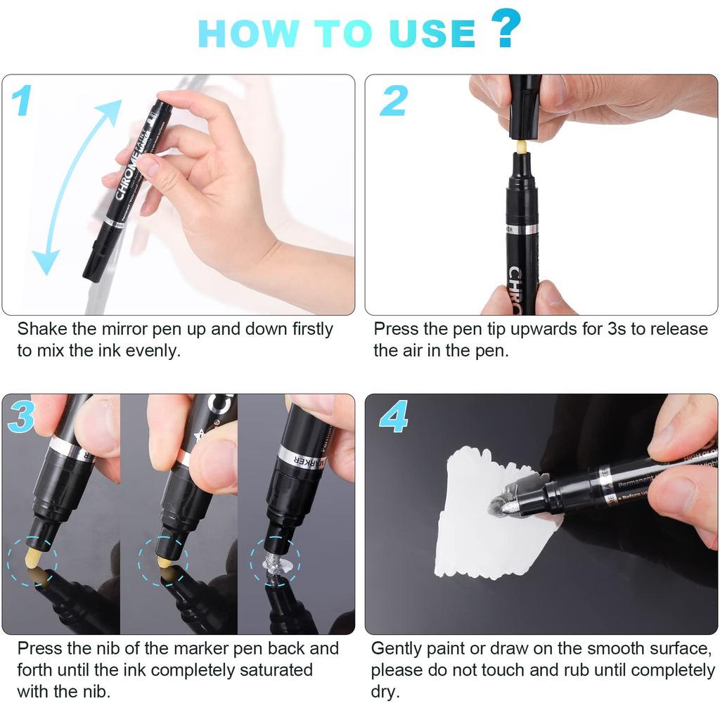 Silver Chrome Paint Marker Art Liquid Mirror Chrome Paint Pen for Model Repair Car Tire DIY Waterproof Reflective Gloss Metallic Marker Pen Painting,