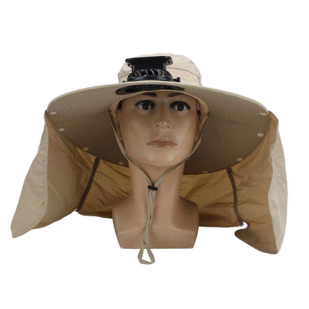 Sun Hat with Solar Fan 3 Wind Speeds Outdoor UPF50 Sun Hat Wide Brim Fishing Hat with Neck Flap USB Charging