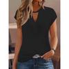 Women's Fashion Tops Short Sleeve V Neck Solid Color T-Shirt