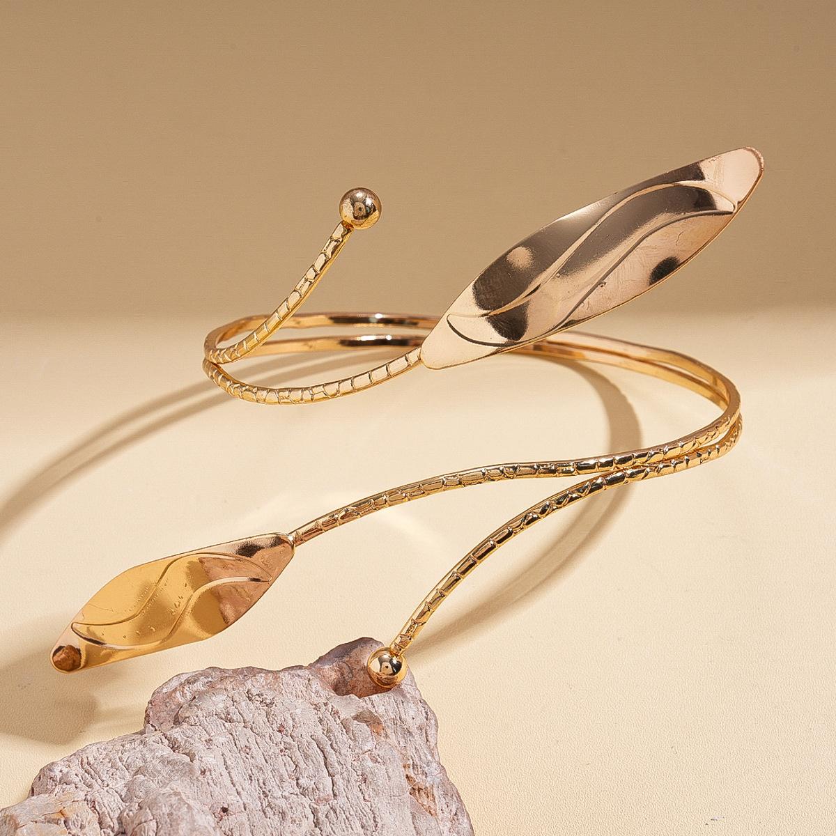 Personalized leaf geometric opening bracelet arm ring metallic exaggerated temperament jewelry