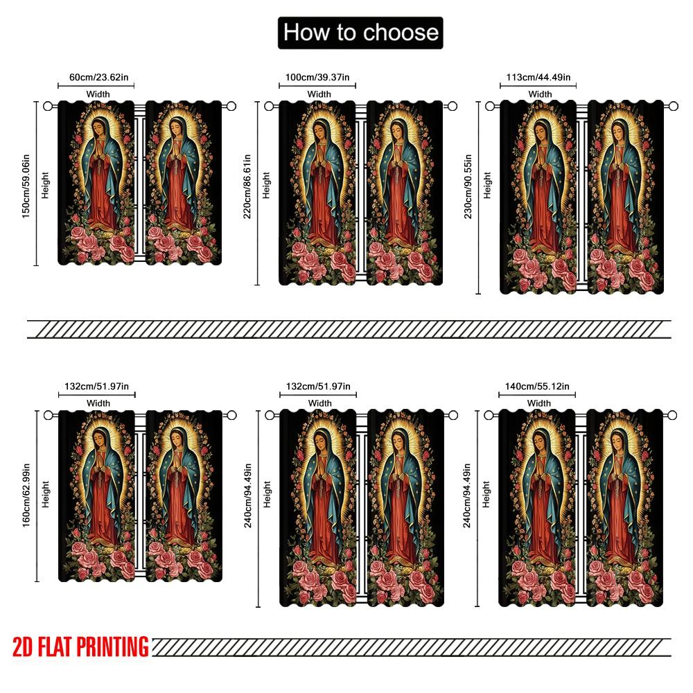 2 Stück Fenstervorhänge Göttliches Blumendesign Polyester, Ohne Strom Partydekorationen Perfekt für Raumdekor Ästhetik